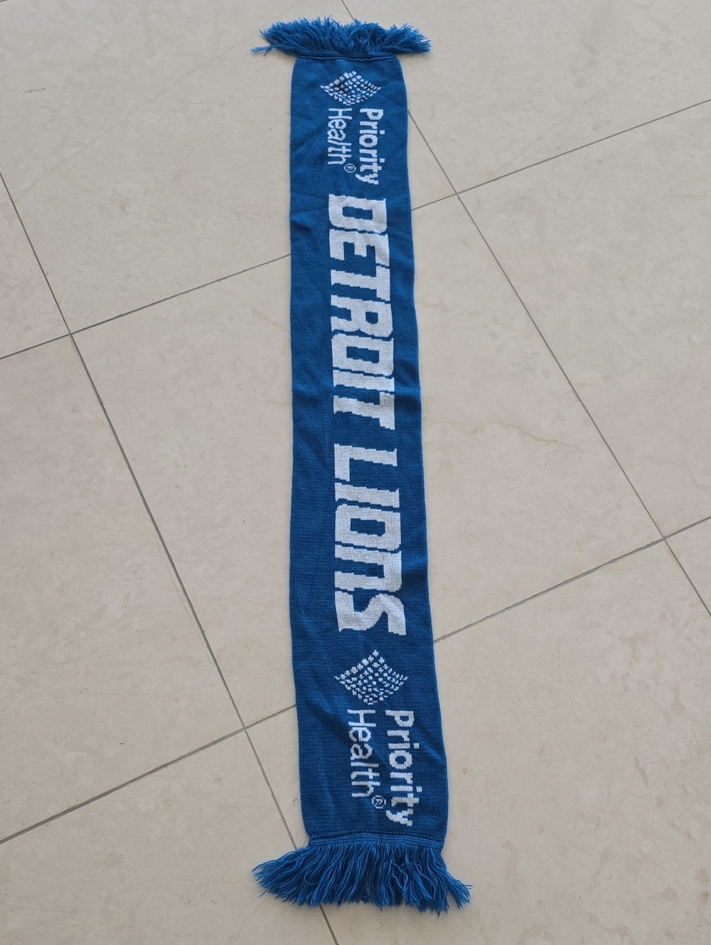 Detroit Lions Blue Team Scarf With Priority Health Logo